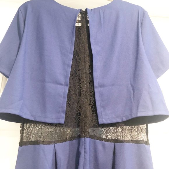 ASTR Black Lace Midriff Inset Stretch Romper Navy Blue L NWT - Picture 10 of 12